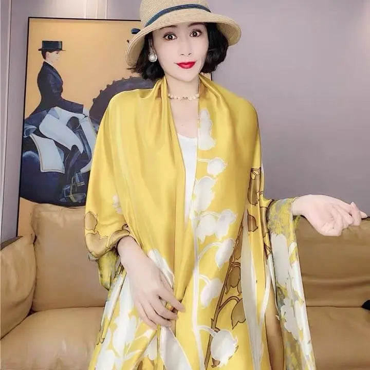 Travel Beach Scarve Bikini Large Sunscreen Shawl Design Floral Sarong Wrap Scarf Women Luxury Swimsuit Bathing Cover-up 90x180cm