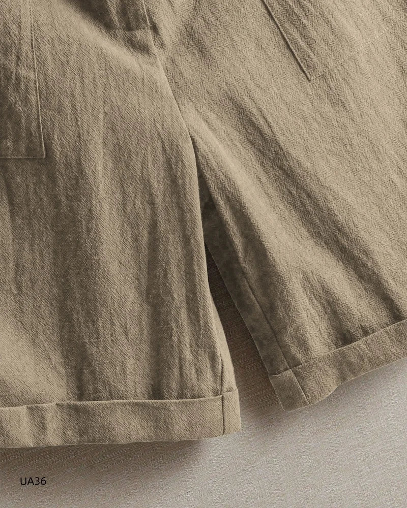 2026 summer new cotton and linen five-piece pants women's high-waisted elastic waist button shorts loose casual shorts