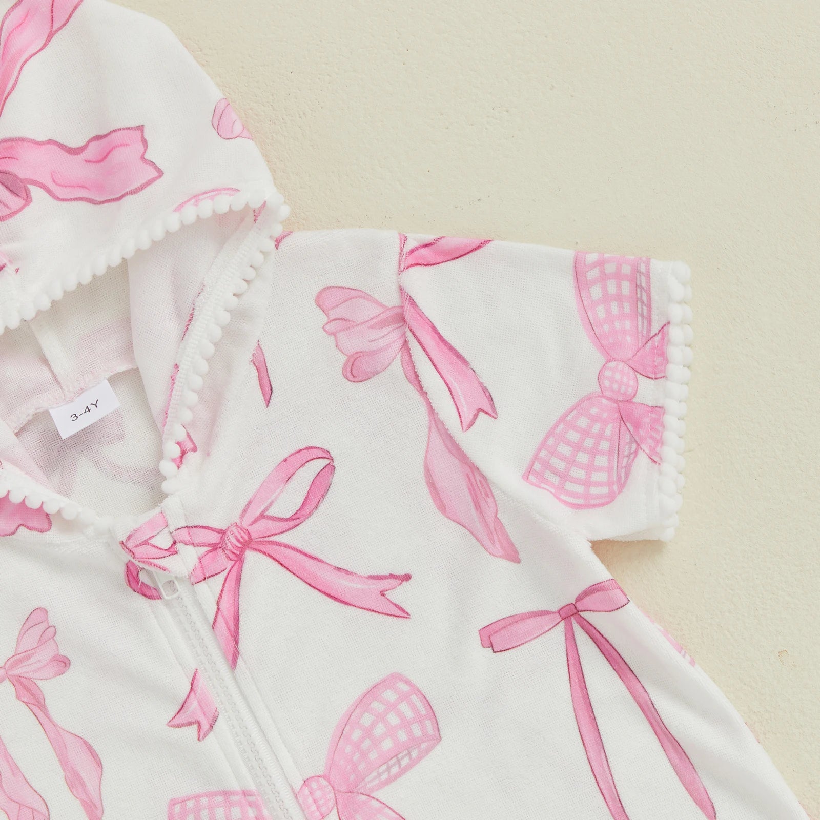 Children Baby Girls Swim Coverups Summer Beachwear Bow Print Short Sleeve  Hooded Bathrobe Absorbent Dress Zip-Up Robe Towel