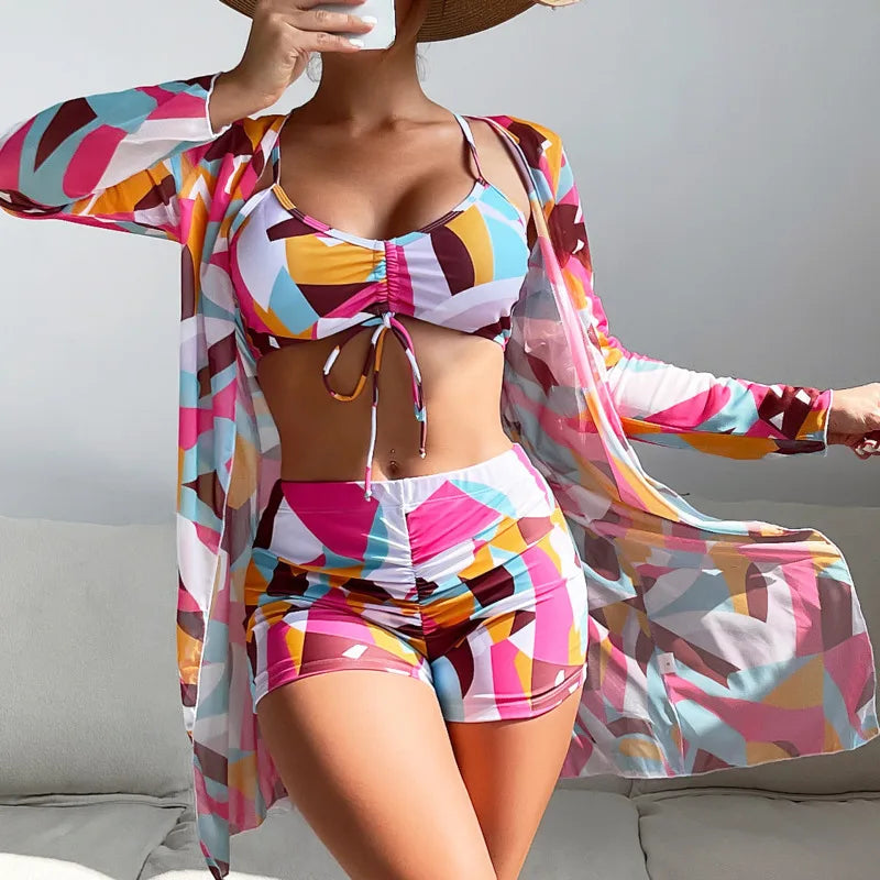 Print Three-Piece Swimsuits Tankini Sets Female Swimwear Push Up For Beach Wear Bathing Suits Pool Women's Swimming Suit