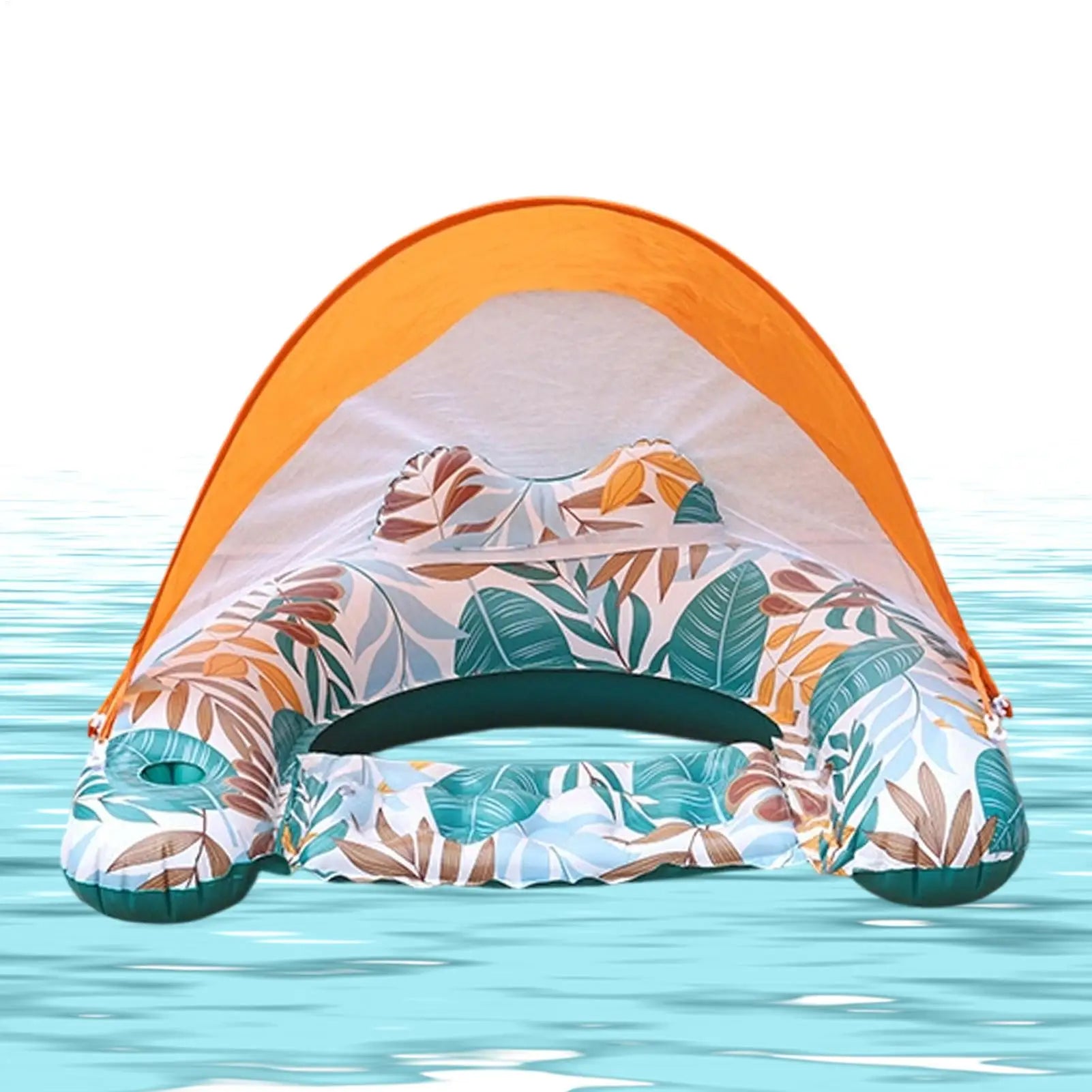 Inflatable Pool Float with Canopy Floating Lounge Chair Ergonomic Headrest Water Hammock for Summer Beach Vacation Relaxation