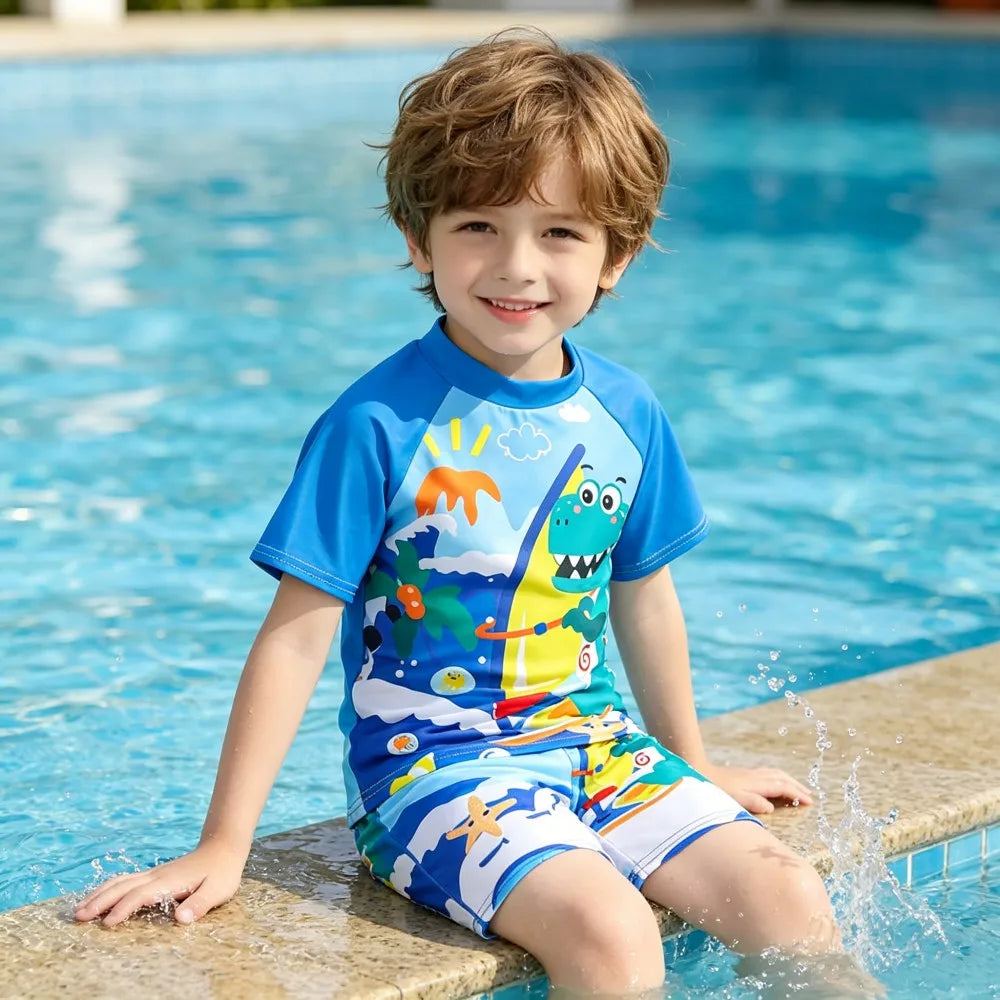 Boys Swimsuits Kids Toddler 3 to 4 5 6 7 8 9 10 11 12 Years Funny Boy Swimwear 3 Piece Short Summer Swimming Suit UV Protection