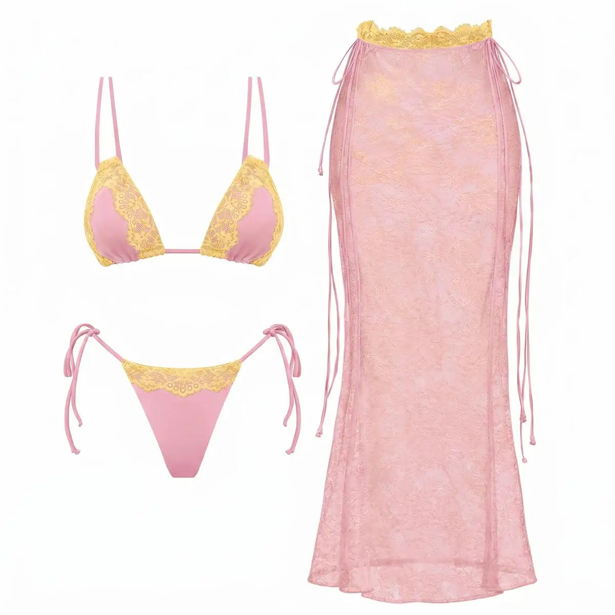 New 3Pcs Crochet Bikini Women Swimsuit Sexy Swimwear Halter Biquini Push Up Swim Suit Strappy Bodysuit Female Bathsuit Beachwear