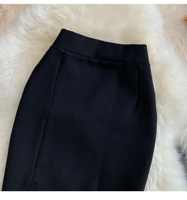 High Waist Midi Skirt Women's OL Profional Slimming Side Slit Wrap A-Line One Step Skirt Autumn Korean Sle Commute