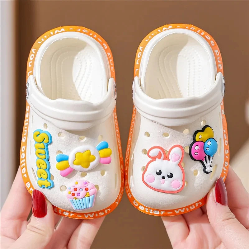 Kids Summer Sandals Hole Children's Shoes Slippers Soft Anti-Skid Cartoon DIY Design Hole Baby Shoes Sandy Beach For Boys Girls