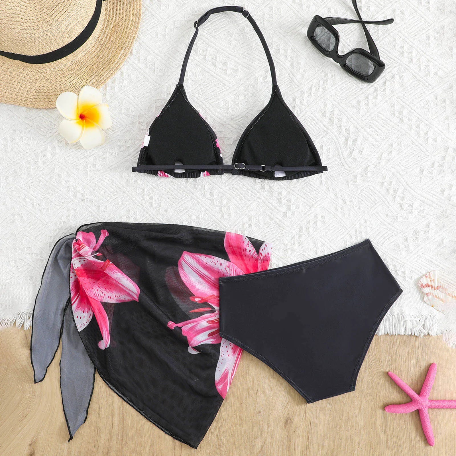 3 Piece Set Bikinis Sets Girls Cute Triangle Swimsuit With Beach Cover Up Bathing Suit Summer Fashion Printed Swimsuits For Girl