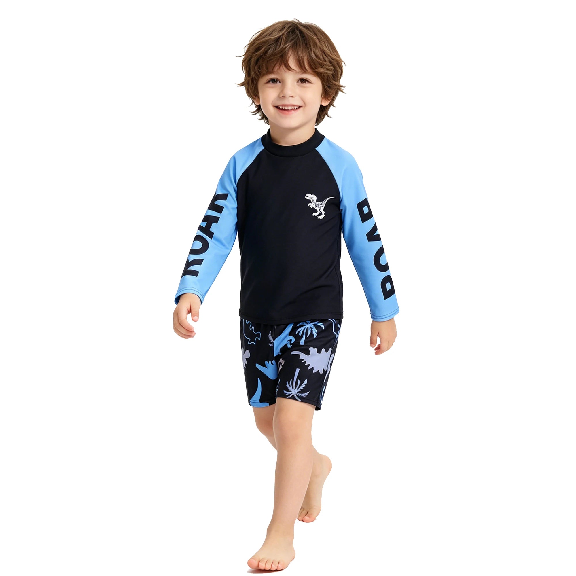 Boys Swimsuits Two Pieces Toddler 3 4 5 6 7 8 9 10 11 Years Long Sleeve Kids Swimwear Set Tops+Shorts Swim Outfits Bathing Suit