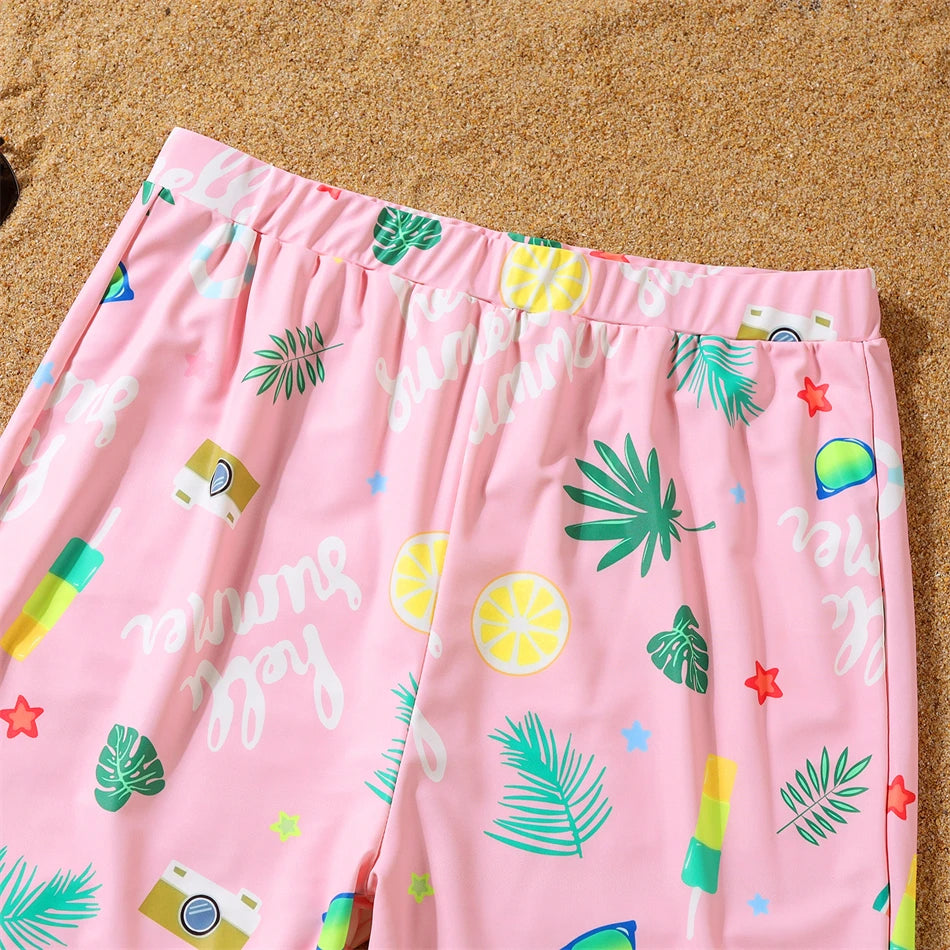 Dinosaurs Swimwear Family Matching Outfits V-Neck Mother Daughter Swimsuits Mommy and Me Dresses Clothes Father Son Swim Shorts