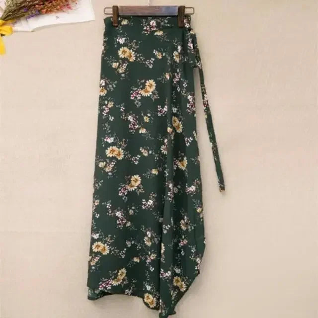 One Piece Split Print Lace Wrap Y2K Skirt Holiday Women High Waist Bodycon Skirt Irregular Beach Skirt