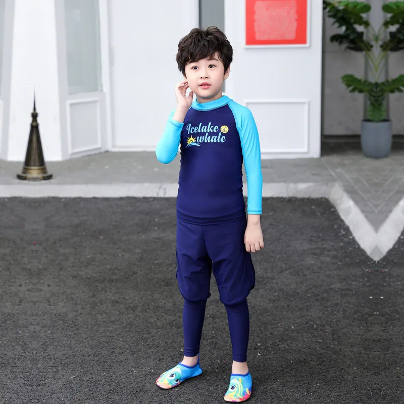 Kids Swimsuit 3 Piece Long Sleeve Rashguard Shirt and Bathing Shorts Leggings Swimwear Sun UV Protection Rash Guards Full Body