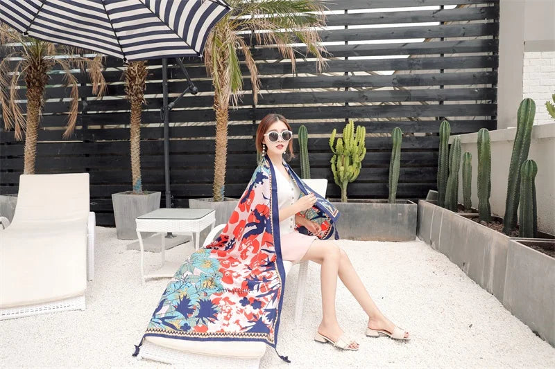 Fashions 90x180cm Twill Cotton Pareo Beach Cover-Ups Women Large Beach Dress Bikini Bathing Swimwear Cover Up Sarong Wrap Scarf