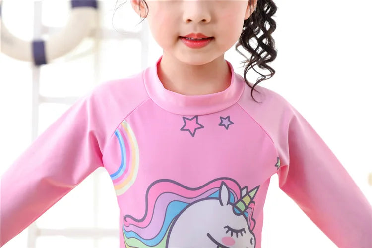 Kids Cartoon Swimwear 3-11 Years Long Sleeve UV Protection Rash Guard for Boys Girls