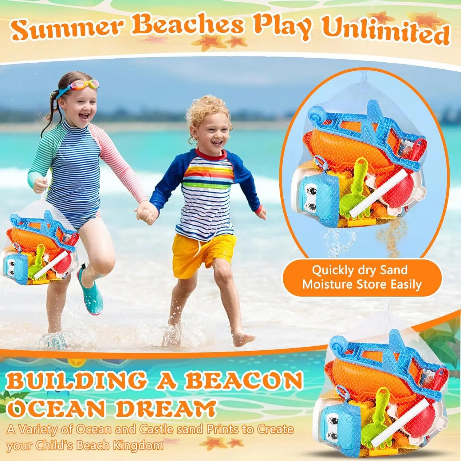 Beach Toys for Kids Sand Toys Set with Sand Bucket Shovel Rake for Beach Sandbox Toys Summer Outdoor Gift Kit for Boys Girls