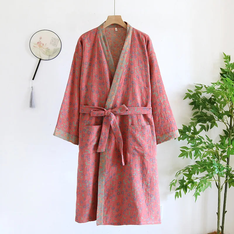 Pure Cotton Robe Women's Pajamas 3/4 Sleeve Spring Autumn Bathrobe Female Winter Morning Loose Home Wear Sleep Wedding Dress