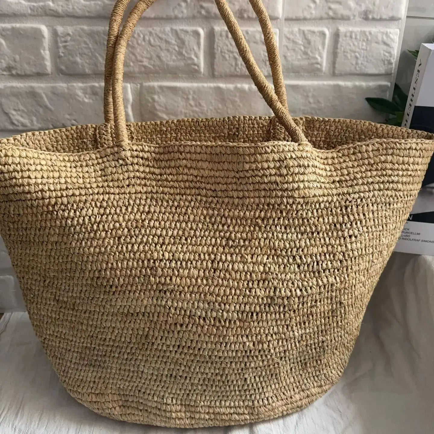 Large Handwoven Rattan Tote Bag for Women Natural Straw Beach Bag Purse Luxury Shoulder Bags Handbag Summer