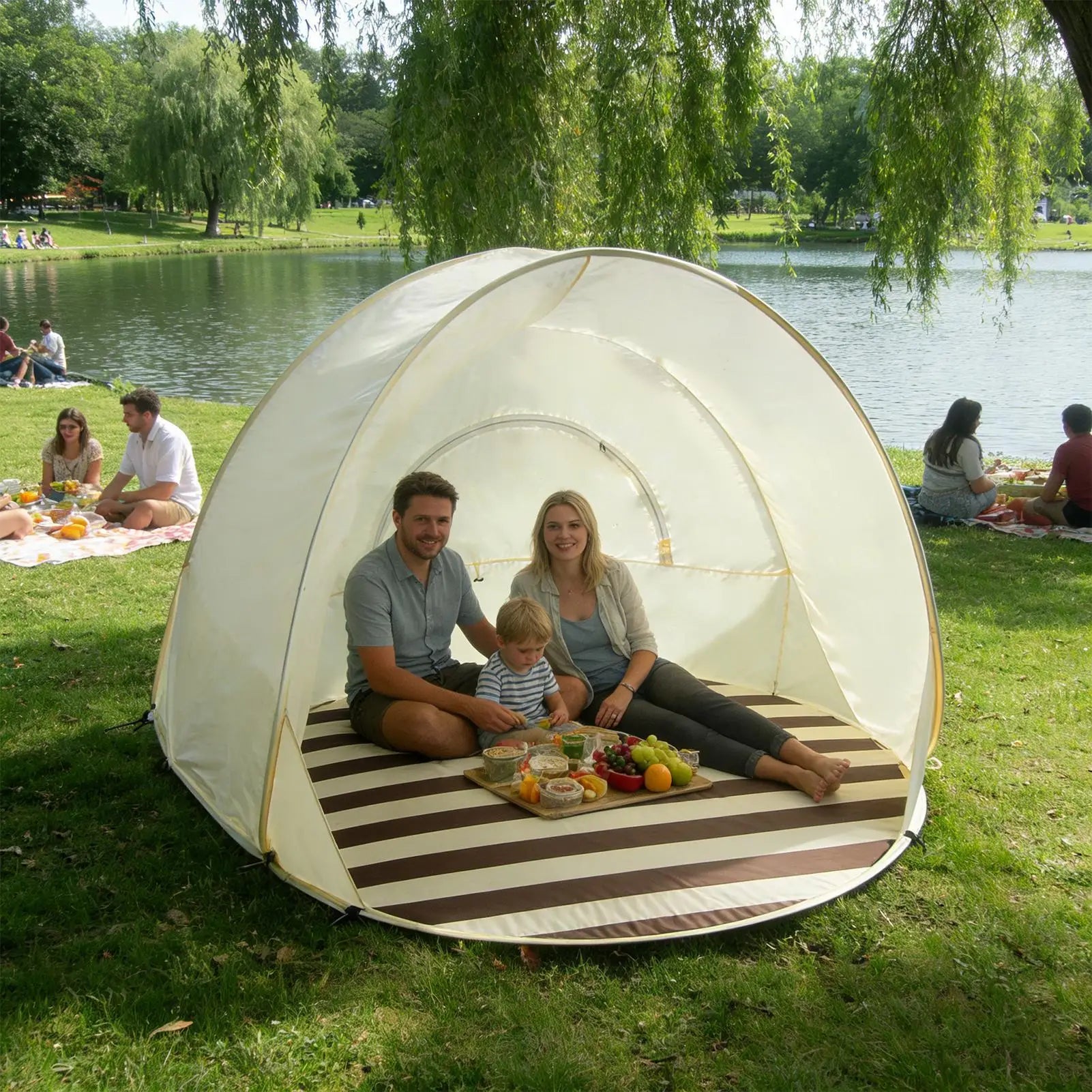 Beach Tent 3/4 Person Easy Pop Camping Canopy Beach Shelter with Ventilating Mesh Window for Outdoor Camping Picnic Garden