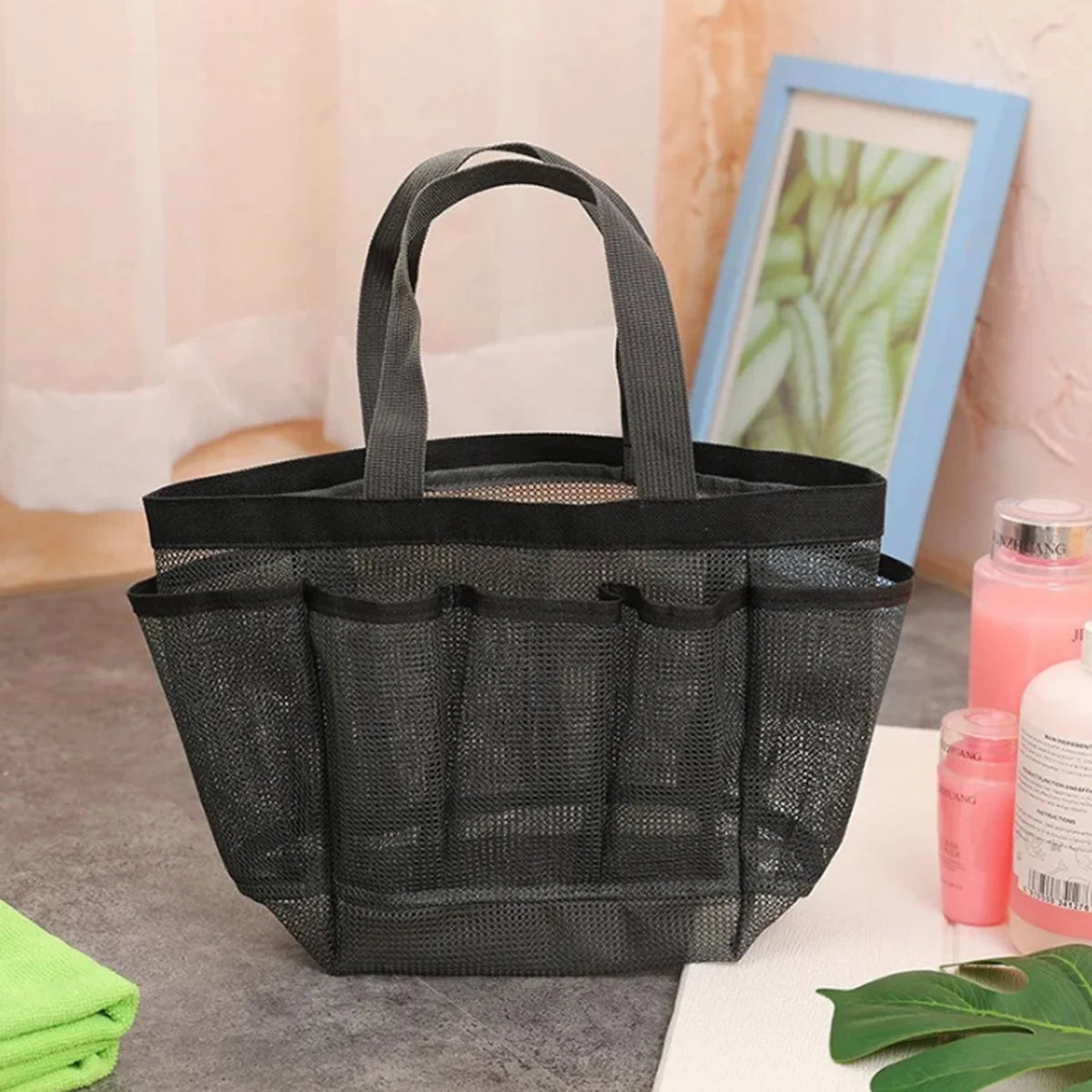 Portable Mesh Shower Caddy Tote Beach Bag Travel Storage Wash Bag Swimming Bath Bag Suitable for Outdoor Camping Quick Dry Tote