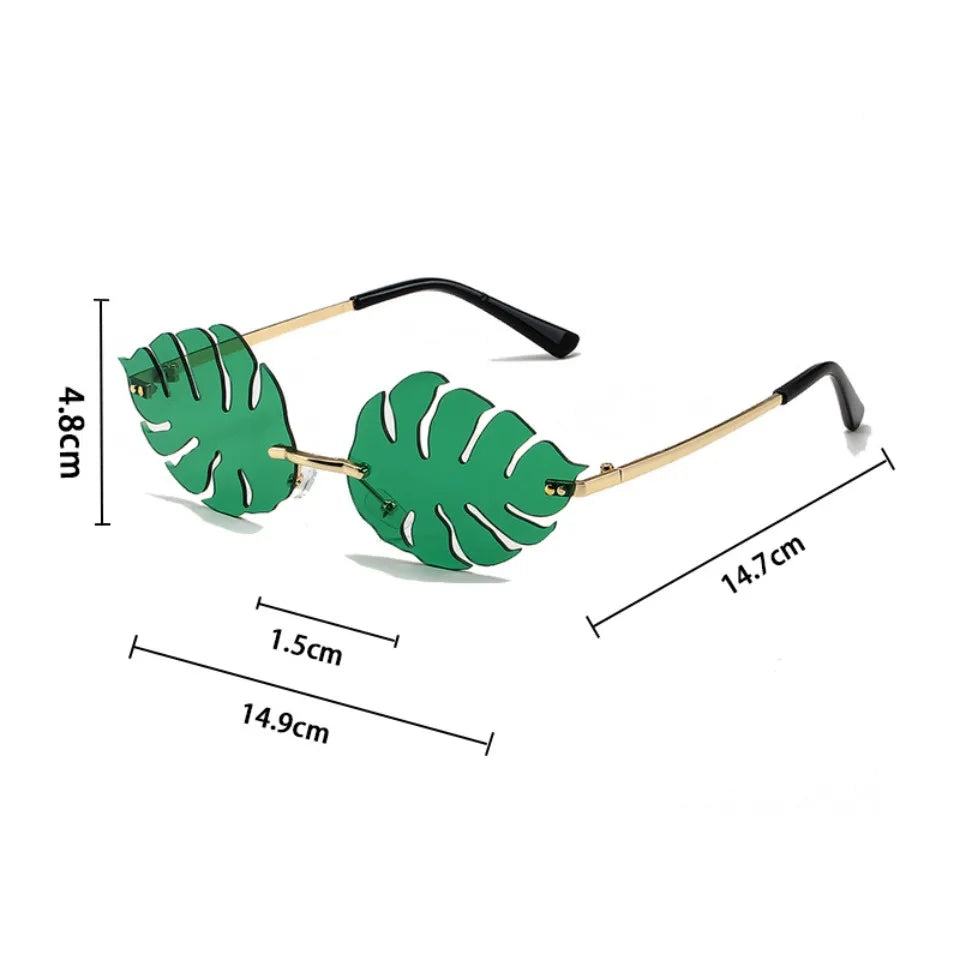 Trendy Tropical Leaf Sunglasses Unisex Rimless Green Monstera Sun Glasses Novelty Plant Shaped Eyewear for Beach Summer Carnival