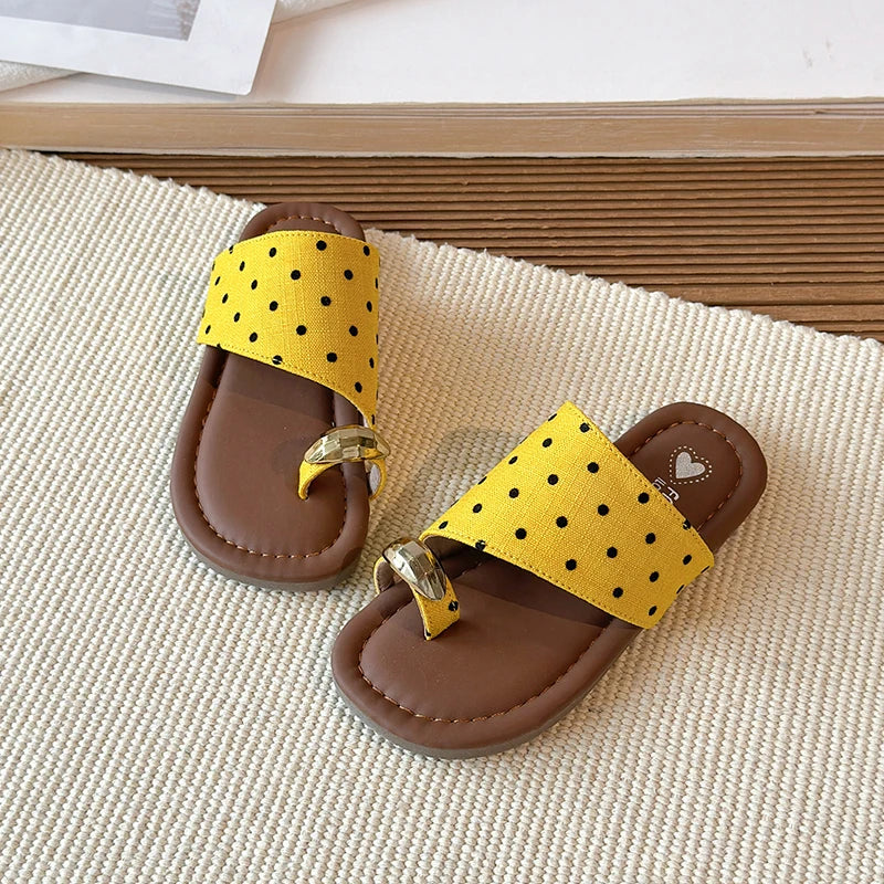 Kids Polka Dot Flip Flops Summer Open Toe Sandals with Metal Buckle Non-slip Soft Sole Beach Slippers for Girls 2026 New 26-36