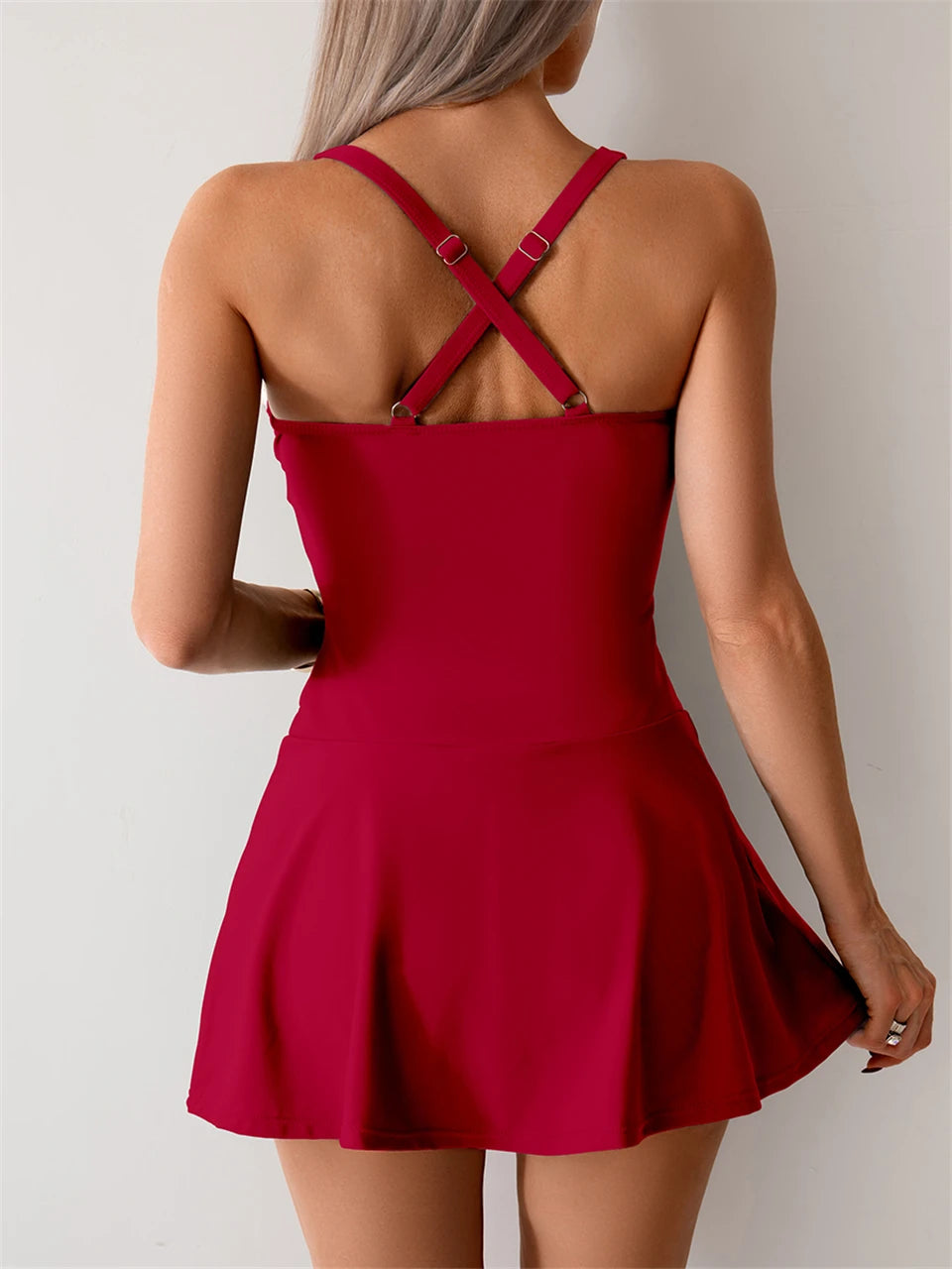 Solid Two Pieces Swimsuit Women Ruched Tankini Beach Dress Swimwear With Shorts Female Bathers Bathing Swimming Suit Summer