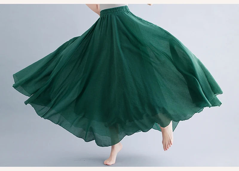 Boho Cotton Linen Beach Long Skirt Women Vintage Casual Solid A-line High Waist Dance Floor-Length Maxi Skirt Spring Summer New