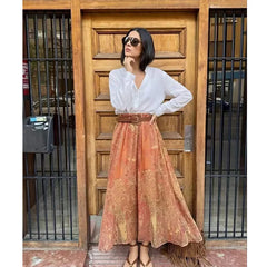 Summer New Skirts Women's 2026 New Fashion Retro Print High Waist Skirts Chic Summer Travel Joker Holiday Women's Skirts