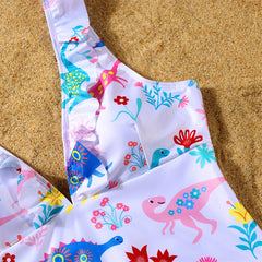 Dinosaurs Swimwear Family Matching Outfits V-Neck Mother Daughter Swimsuits Mommy and Me Dresses Clothes Father Son Swim Shorts