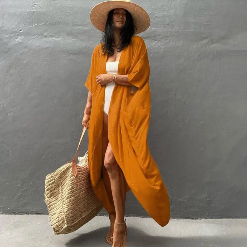 Women's Boho Stripe Tie Dye Swimsuit Cover Up with Belt Tunic Sarong Cardigan Dress Bikini Cover-ups Beach Wear Kimono