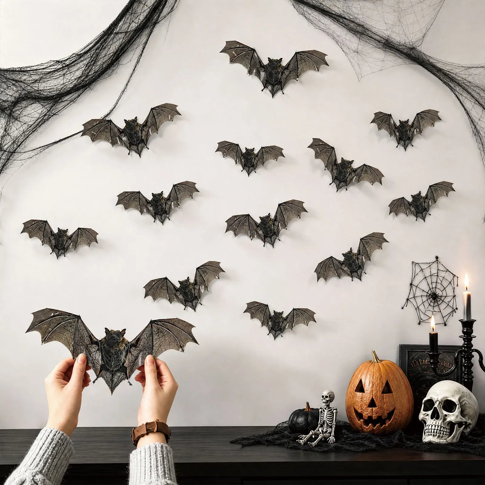 12pcs/pack Halloween Simulated Bat Wall Stickers PVC Waterproof Double Sided Print Bat Decals Home Window Door Wall Decor Party