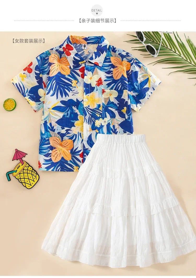 Vacation Family Matching Clothes Sets Mom Daughter Shirts Skirt Casual Dad Son Tops Shorts Resort Parent Child Two Piece Outfit