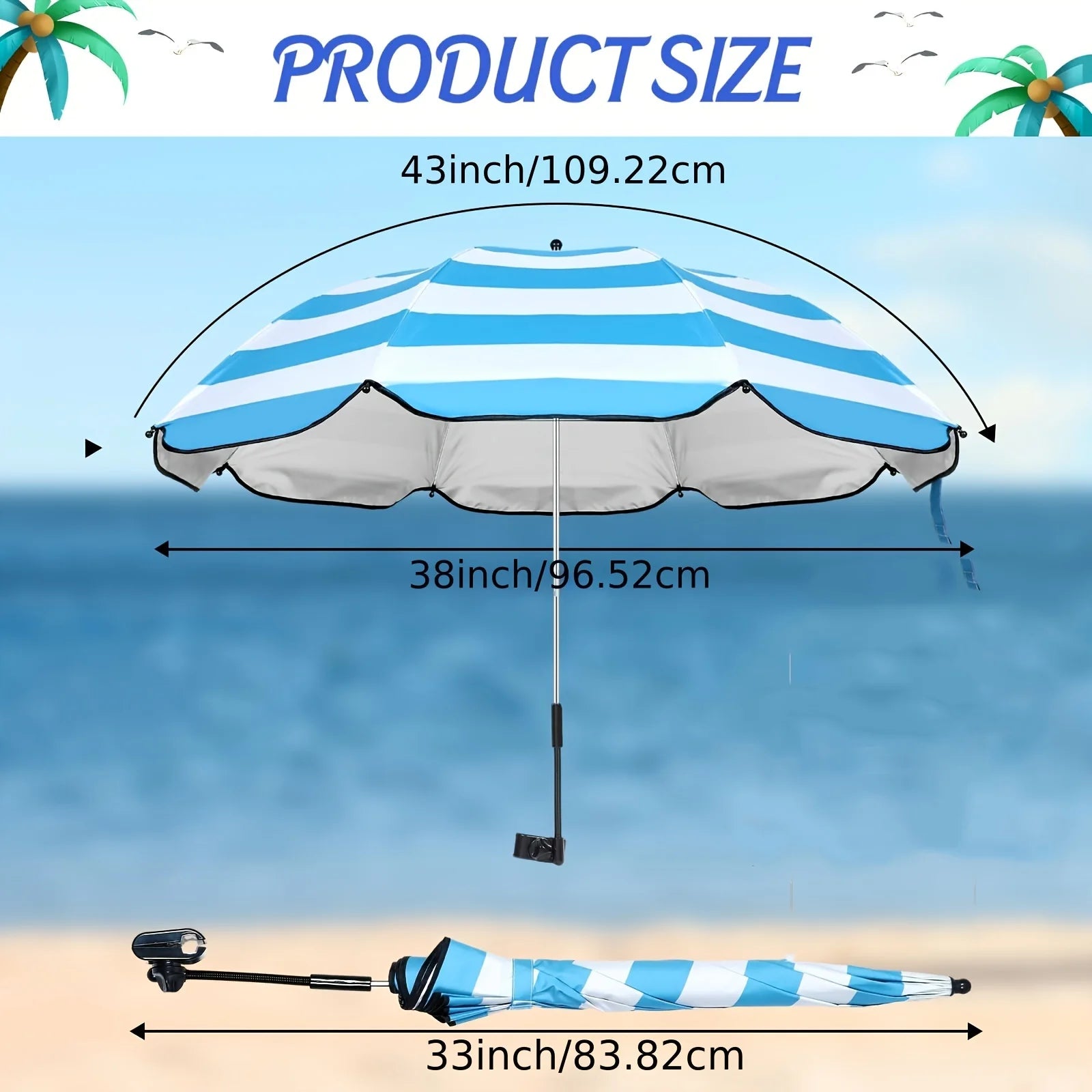 1 Piece Waterproof Beach Chair Umbrella with Universal Clamp, 360° Rotation Portable All-Season Golf Umbrella