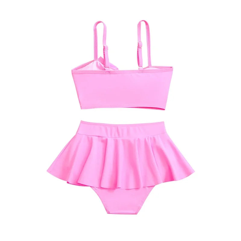 Girls Bow Bandeau Bikini Two Pieces Swimsuit Kids Ruffle Skirt Children's Swimwear 5-14 Years Teenager Bathing Suit Beach Wear