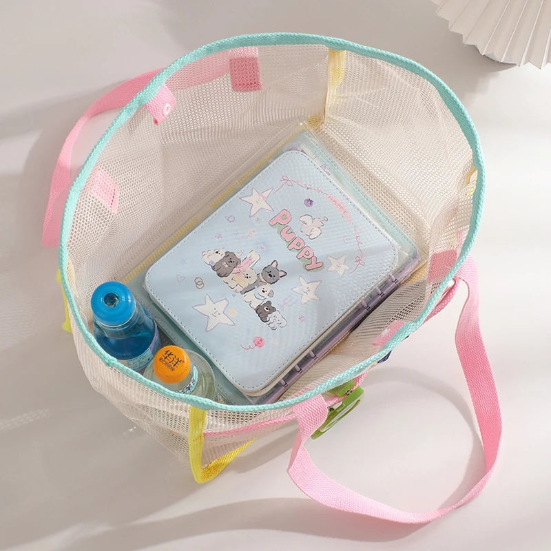 Ladies Summer Transparent Mesh Breathable Handbag Outdoor Beach Shower Handbag Large Capacity Beach Bags Portable Swimming Tote