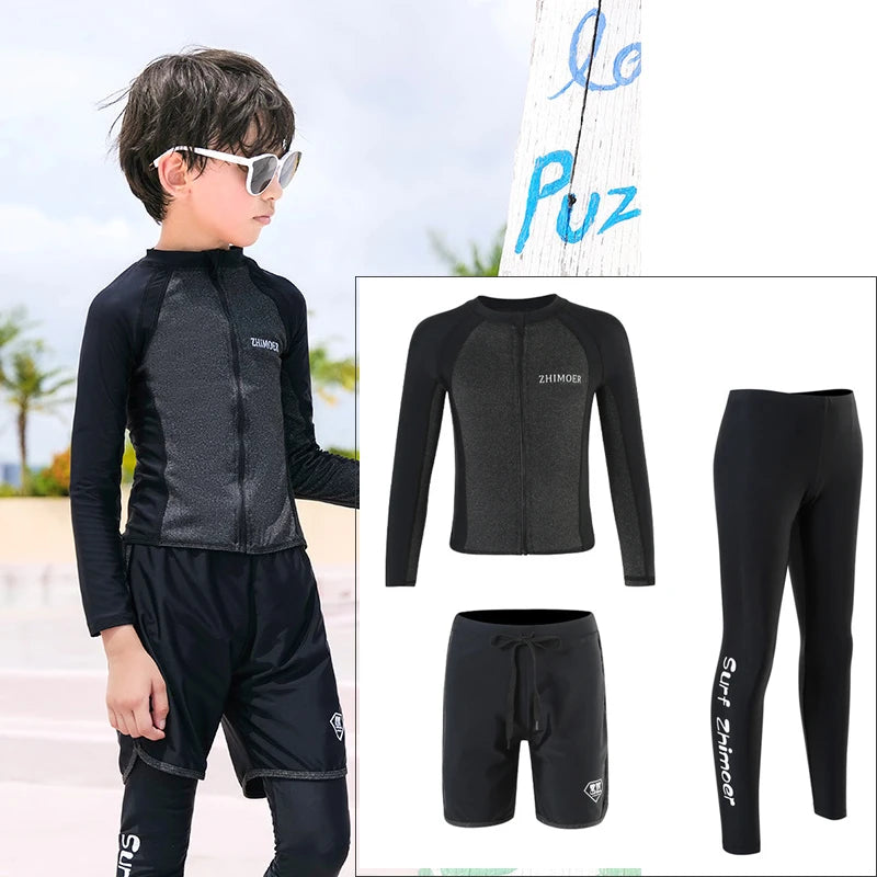 Girls Youth Long Sleeve Swimsuit Four Piece Rash Guard Bathing Suit Zip Tops Long Pants Swimwear Kids Bathing Suit Athletic