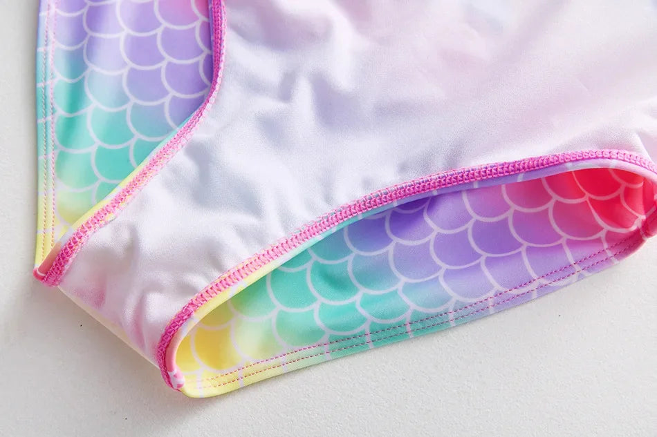 Girls Swimsuit One-Piece Mermaid Fish Scale Unicorn Children's Swimwear Girls Beachwear 2 3 4 5 6 7 8 Years