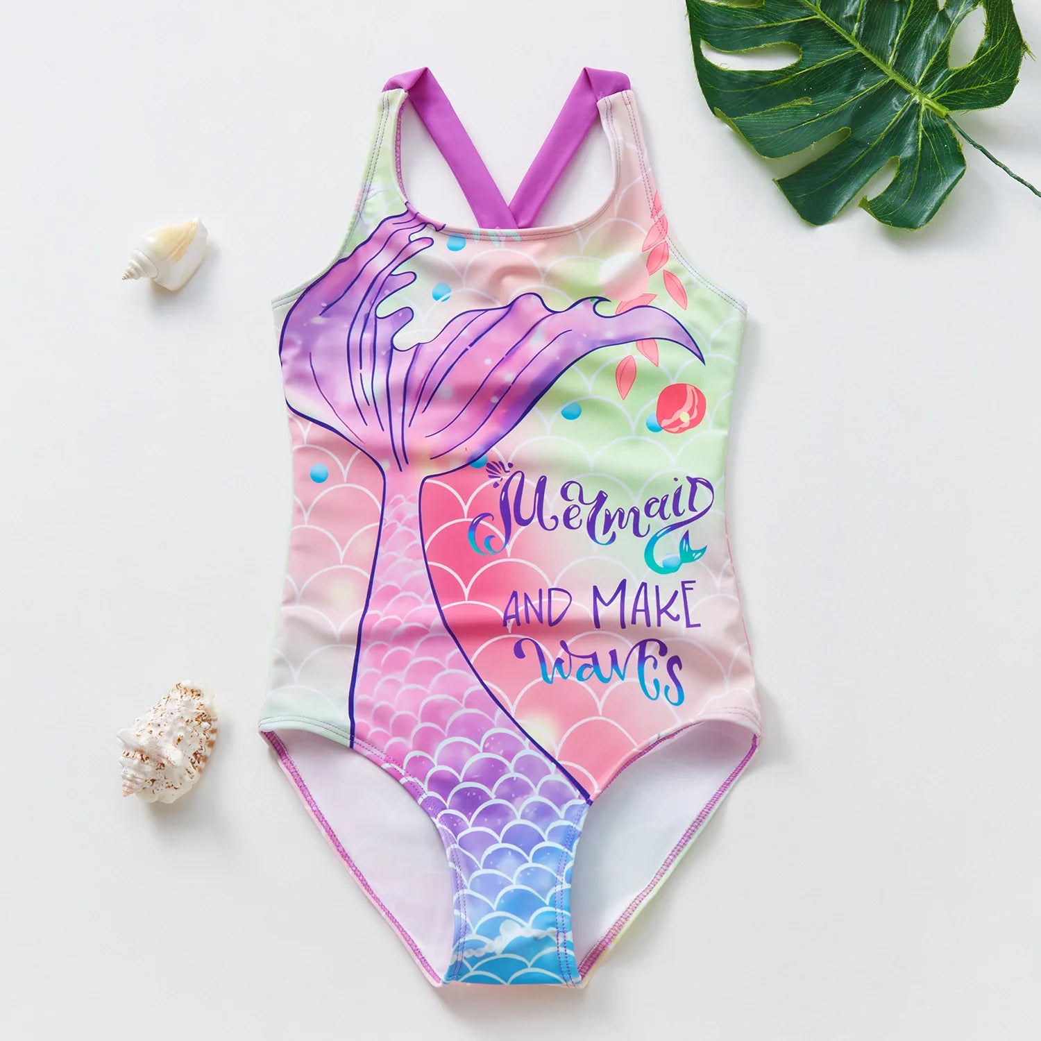 Girls Swimsuit One-Piece Mermaid Fish Scale Unicorn Children's Swimwear Girls Beachwear 2 3 4 5 6 7 8 Years