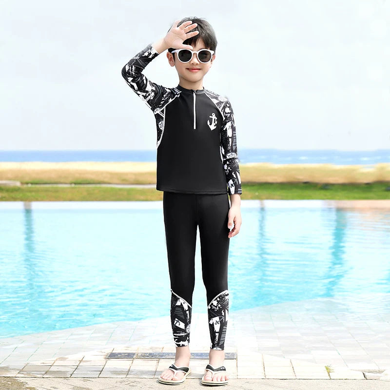 Full Body Boys Swimwear Sun Protection Kids Swimsuit Two Piece Children Long Sleeve Bathing Suit Summer Swimming Pool Clothes