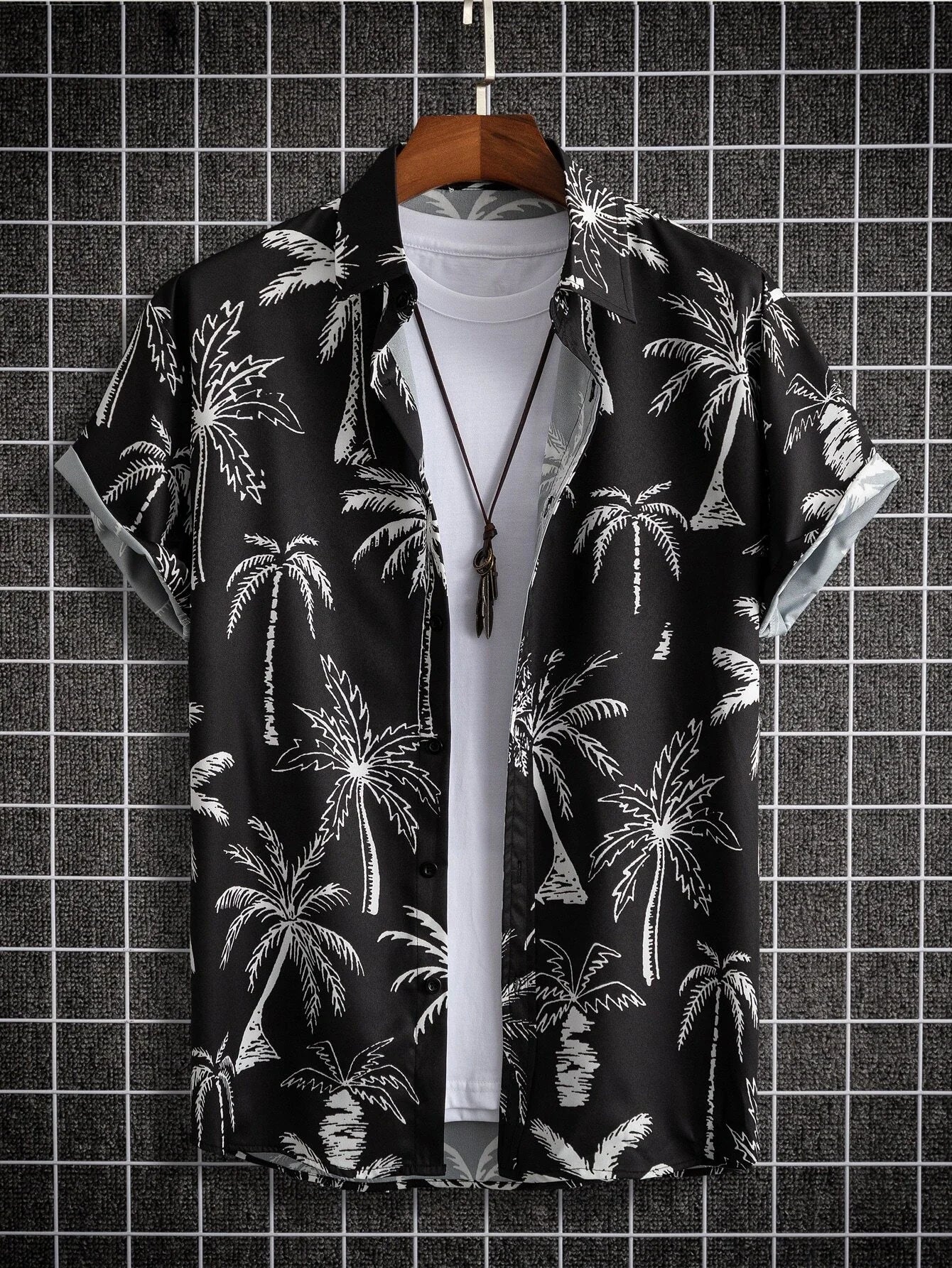 Tropical Coconut Tree Pattern Men's Short Sleeve Button Down Lapel Shirt For Summer Resort Holiday Hawaiian Style oversized tops