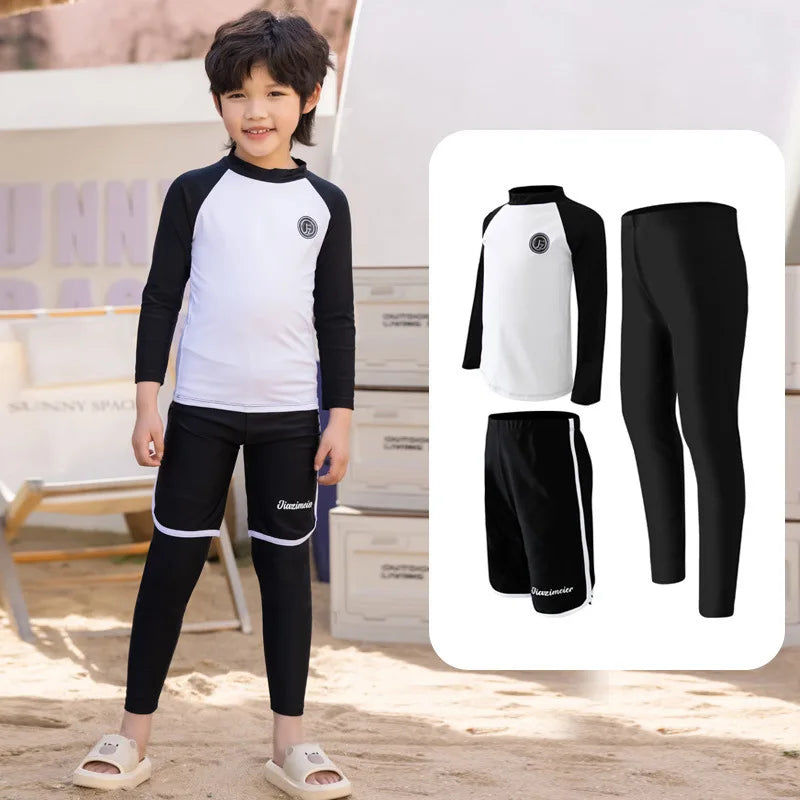 Girls/Boys Rash Guards 3 Pieces/Set Swimsuit Long Sleeve Bathing Suit Shirt+Shorts+Long Pants Sun Protective Beachwear