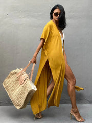 Swimsuit Cover Ups for Women Beach Cape Tunic Kimono Summer Belted Split Wrap Dresses Pareo Holiday Bathing Suits Factory Supply