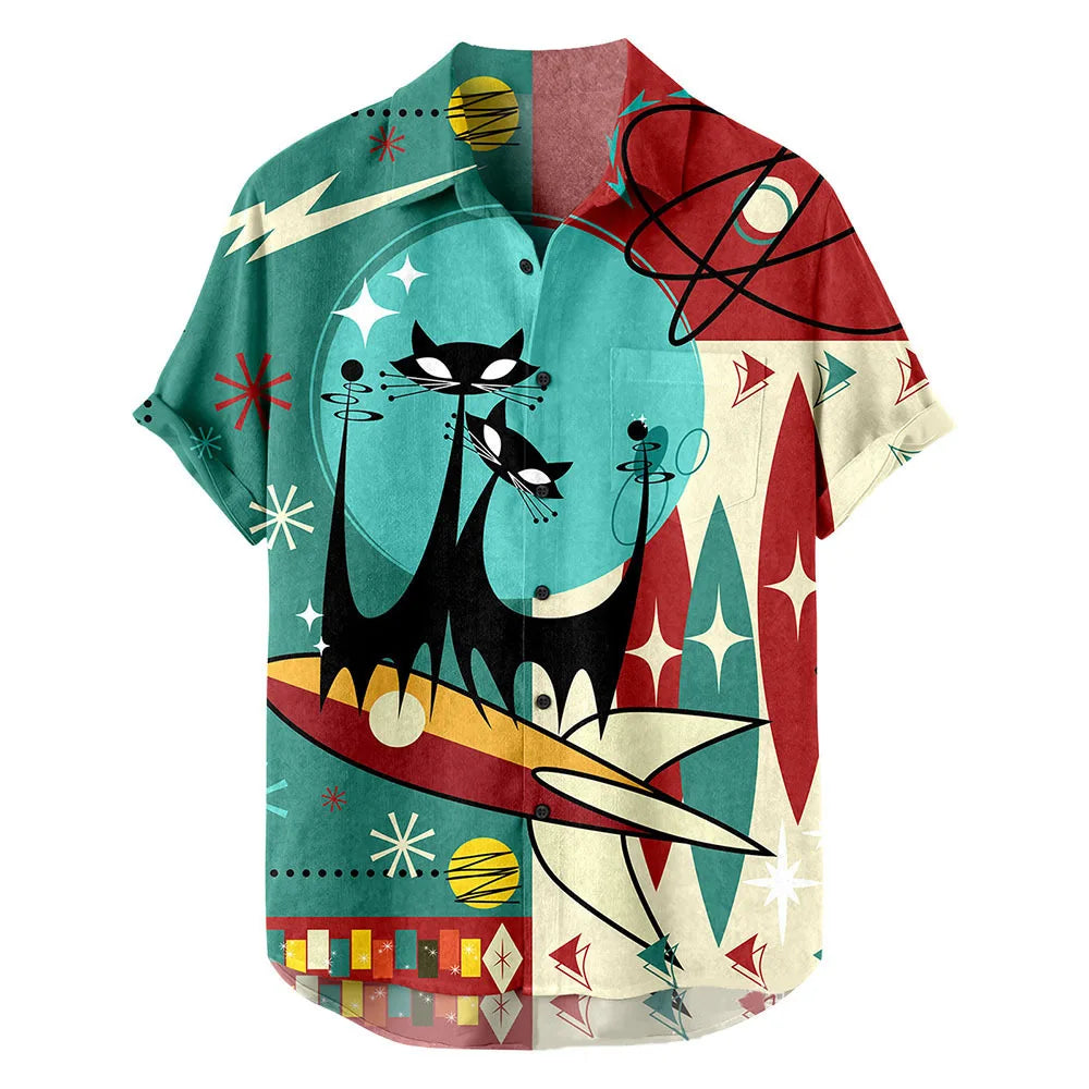 Summer New Hawaii Fashion Vacation Color Printed Casual Collar Short Sleeved Shirt for Men