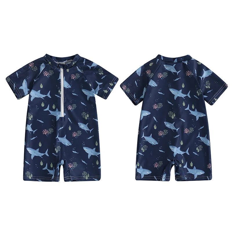 0-3Years Baby Boy Girl Rash Guard Swimsuits Fashion Print Short Sleeve Zip Up Rompers Bathing Suit Toddlers Swimwears Beachwear
