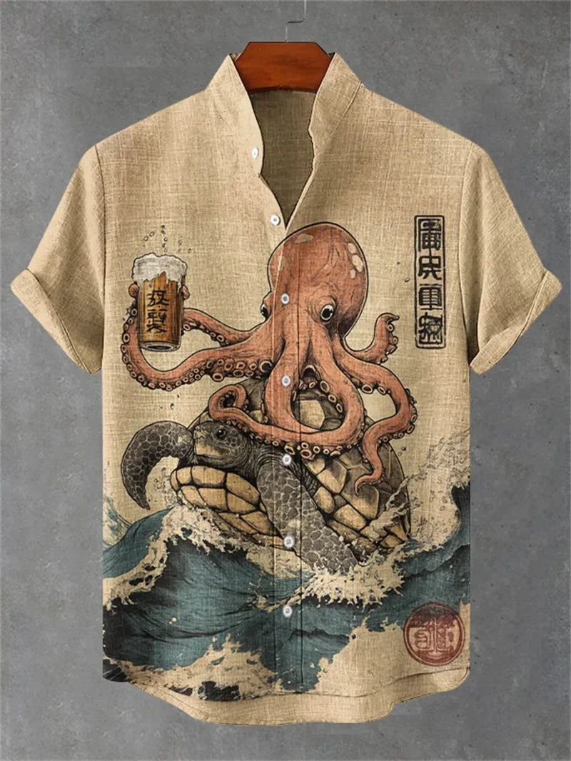 Summer Fashion New Men's Linen Hawaiian Shirt 3D Printed Shirt Short Sleeve Casual Beach Shirt Vintage Shirt