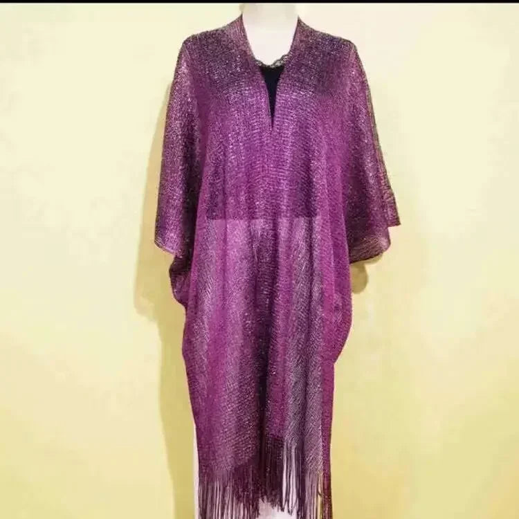 Sexy Fringe Tassel Sheer Knitted Beach Cover Up Dress Shiny Mesh Tunic for Women Swimwear Mesh Cover Lightweight Beach Dress