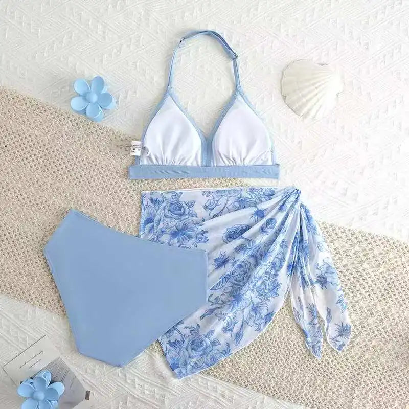 2026 Leopard Girls Swimsuit 3 Pieces Halter Triangle Bikinis Kids Swimwear Female Children's Bathing Swimming Swim Suit 8Y-12Y