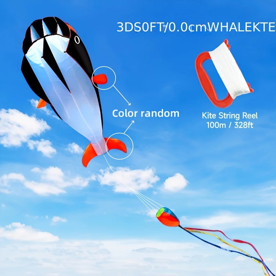 Soft Whale Kite Large Animal Beach Kite Outdoor Entertainment Game Easy To Fly Anti Tear, Comes with Handle Cable Storage Bag