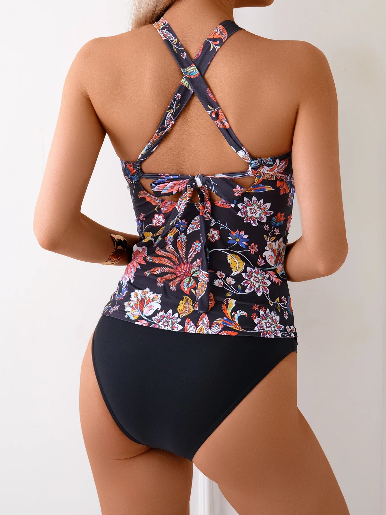 Printed Tankini Set Two Pieces Swimsuit Women Strappy Swimwear Female Bathers Bathing Swimming Swim Suit Beachwear