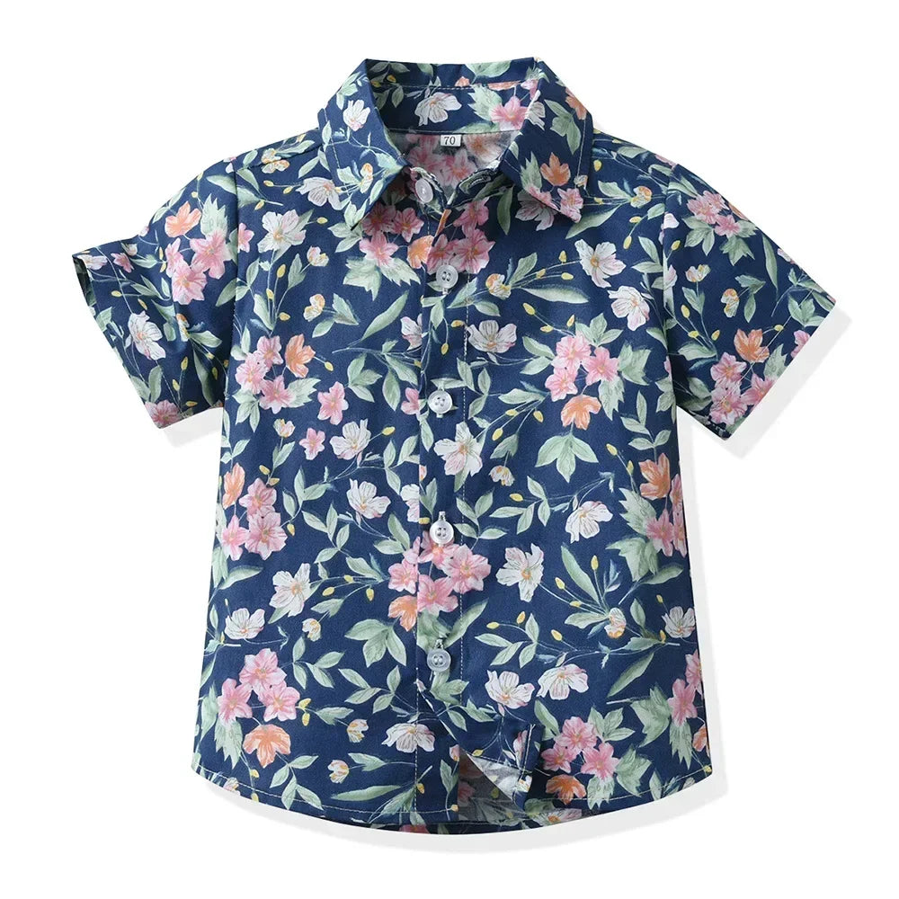 Seaside Holiday Dad-son Matching Summer Shirt Beach Style Short-sleeved Flower Shirt Family Matching Shirts Dad and Son Shirts
