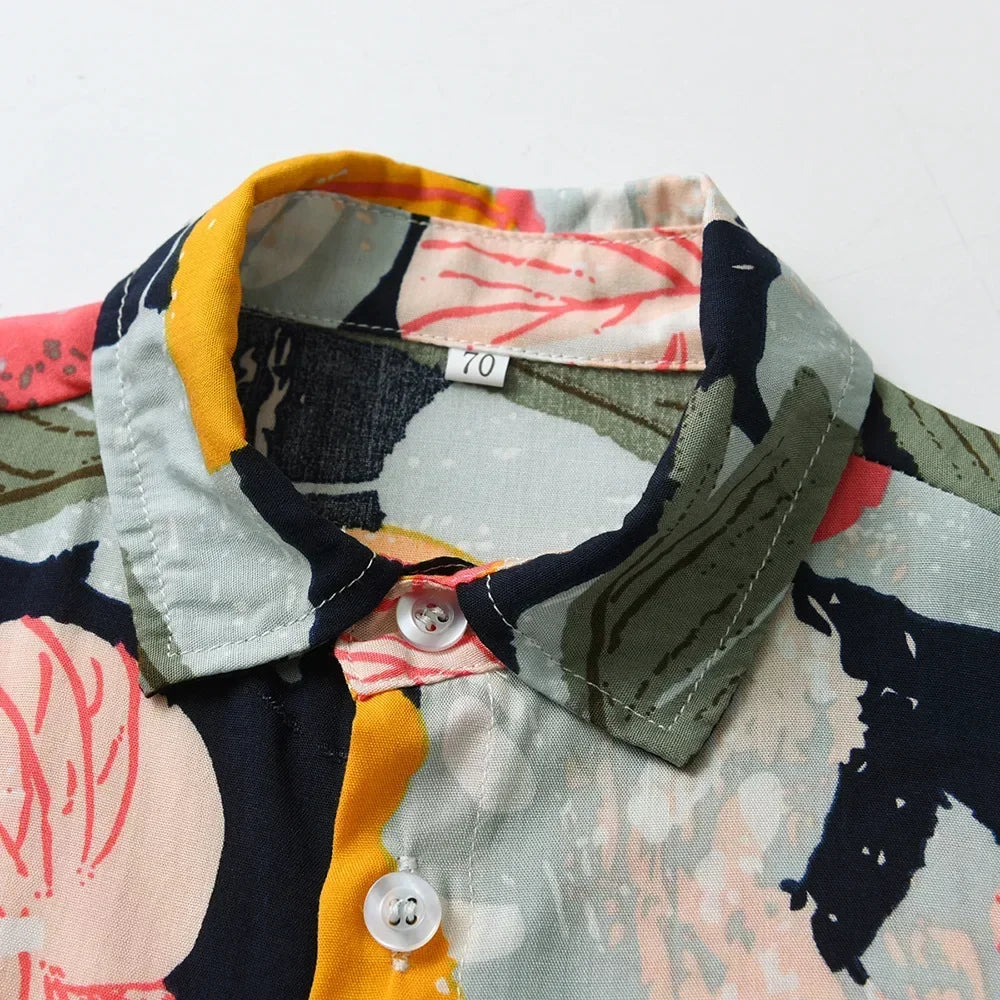 Boy Hawaiian Flower Shirt  Lapel Short Sleeve Father Kid Shredded Casual Cardigan Parent Child Clothe Button Summer Beach Blouse