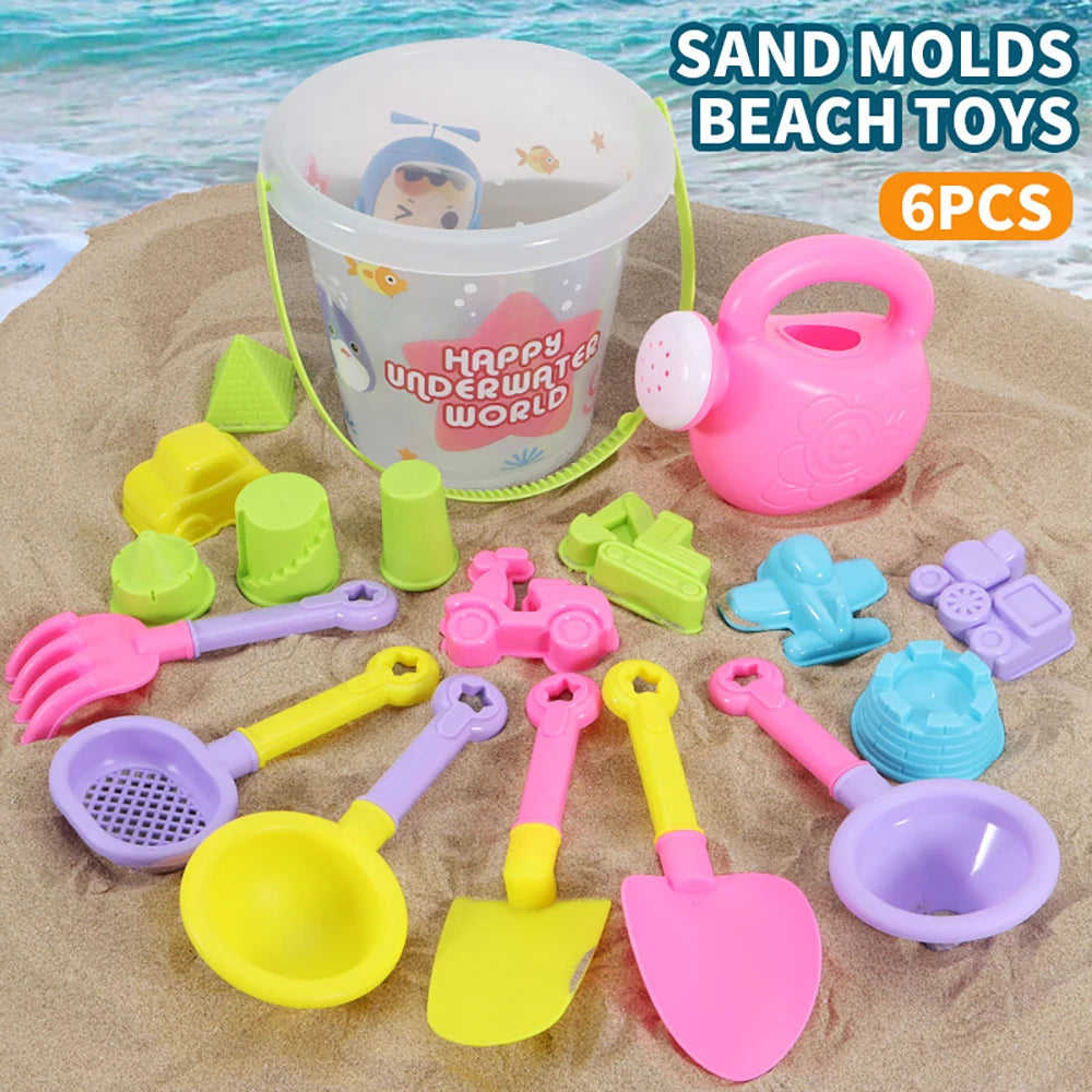18pcs Beach Toy Set, Children Folding Bucket Summer Sand Pool Beach Game Set, Great Holiday Outdoor Play Tools For Girls Gift